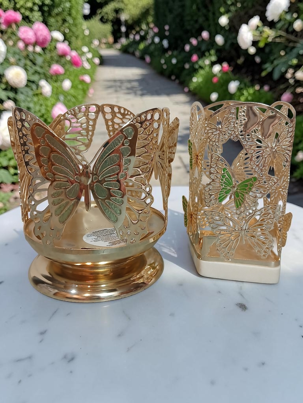 Gold Butterfly Candle Holder And Soap Holder Set - Elegant Home Accents